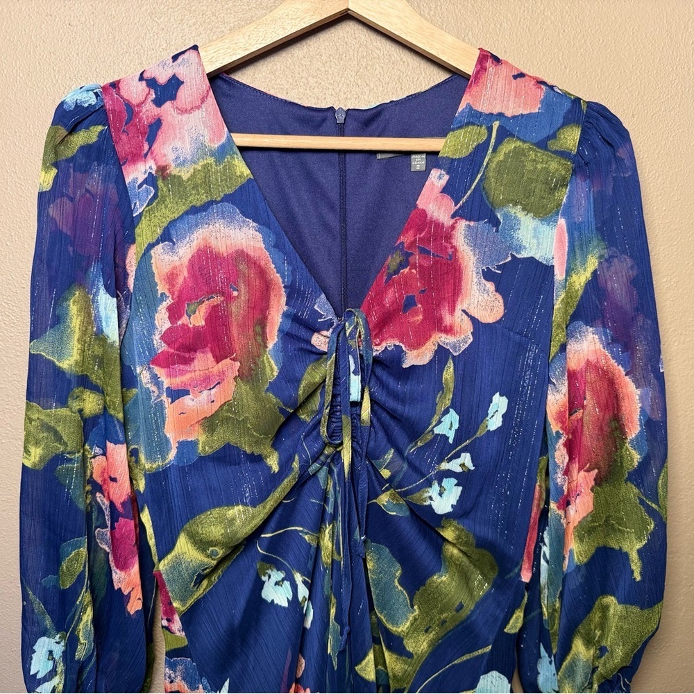 Julia Jordan Blue Floral Midi Dress 3/4 Sleeve NWT Elegant Boho Feminine Size 2 - Picture 4 of 17